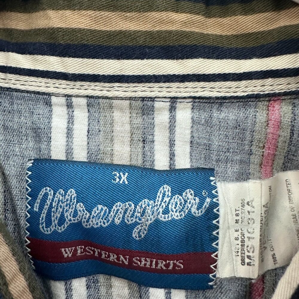 Vintage Wrangler Shirt Mens 2XL Western Pearl Snap Striped Rodeo Cowboy - Picture 3 of 7